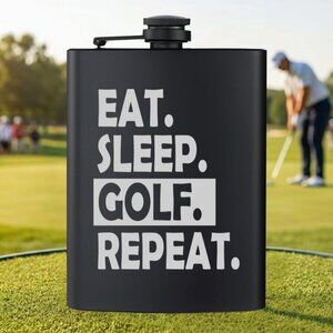 Personalized Eat Sleep Golf Repeat Sports Black Flask | Golf | Sports